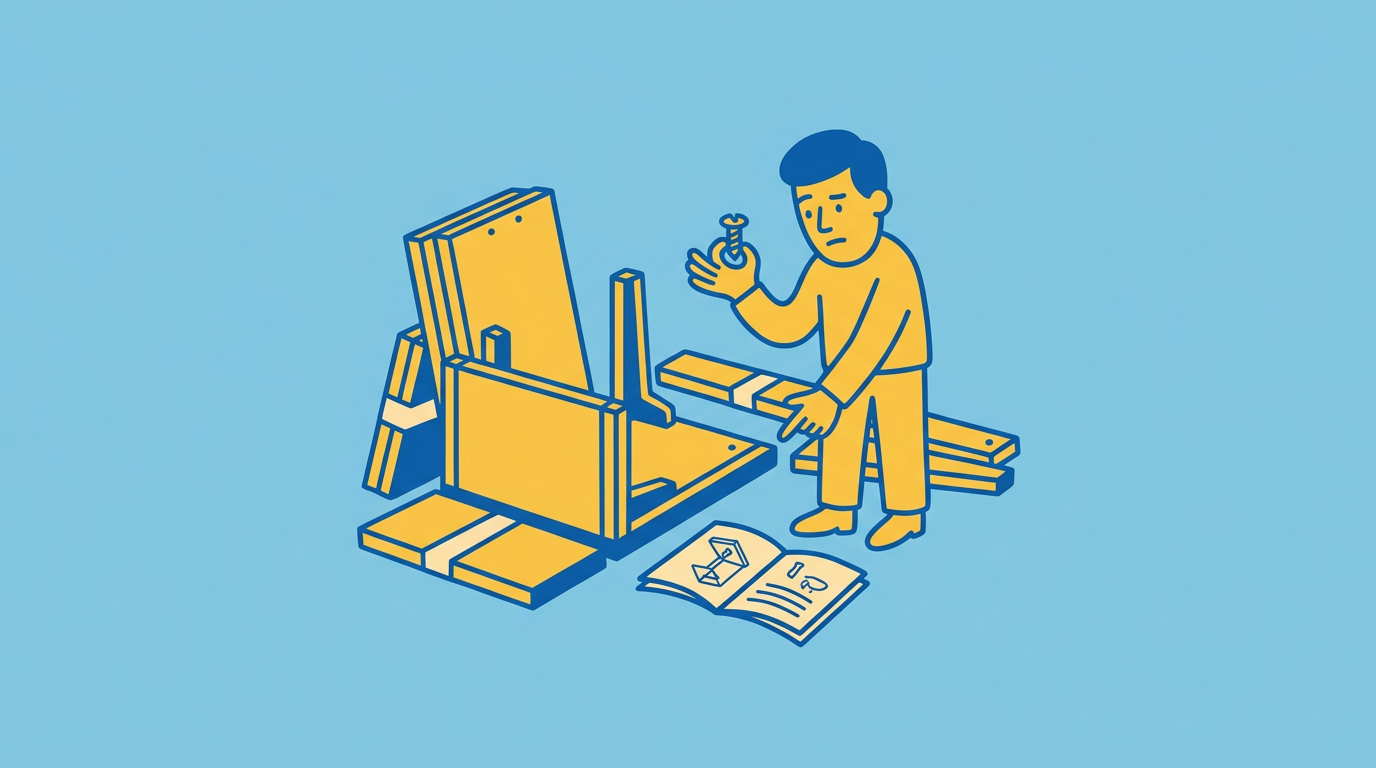 flat-pack cult scene in blue and yellow